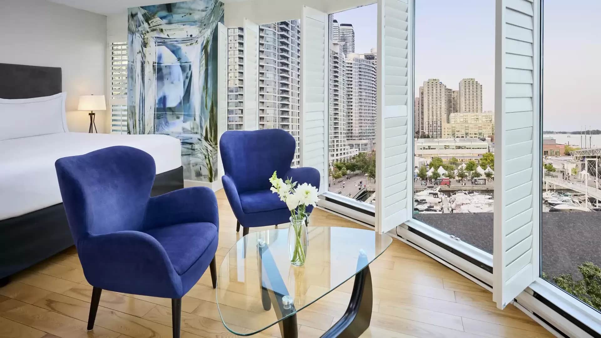 Raddison Blu hotel room with lounge furniture